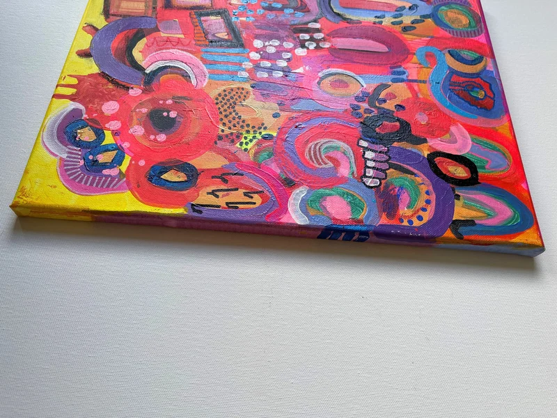 View Colorful Floral Painting on Canvas, Acrylic Abstract Painting, Mixed Media Abstract Painting, Colorful art