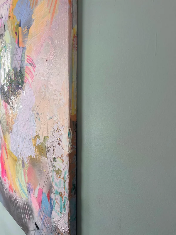 View Textured Mixed Media Wall Art - Painting on Canvas - Large Wall Art on Canvas - Mixed Media Collage Wall Art - Pastel Color Palette Artwork