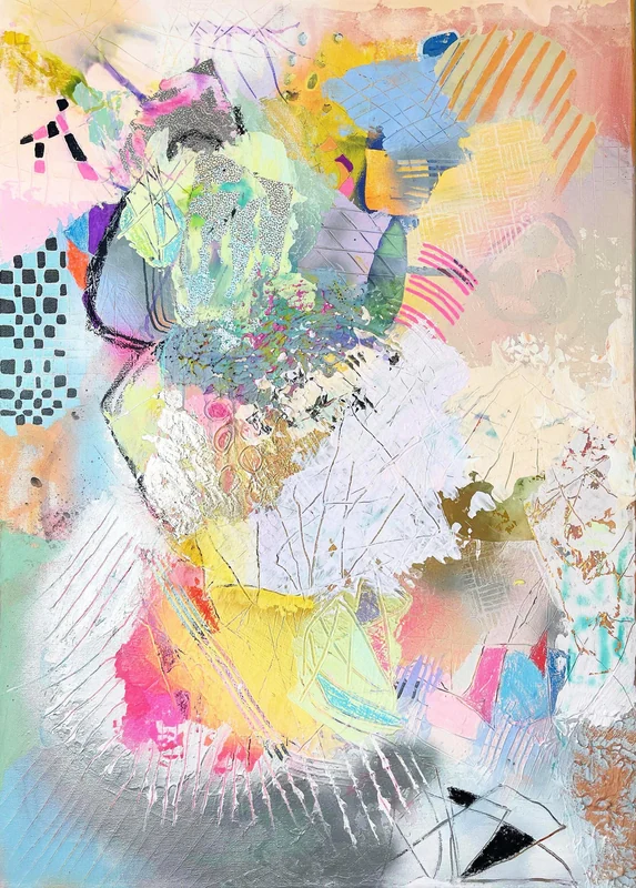 View Textured Mixed Media Wall Art - Painting on Canvas - Large Wall Art on Canvas - Mixed Media Collage Wall Art - Pastel Color Palette Artwork
