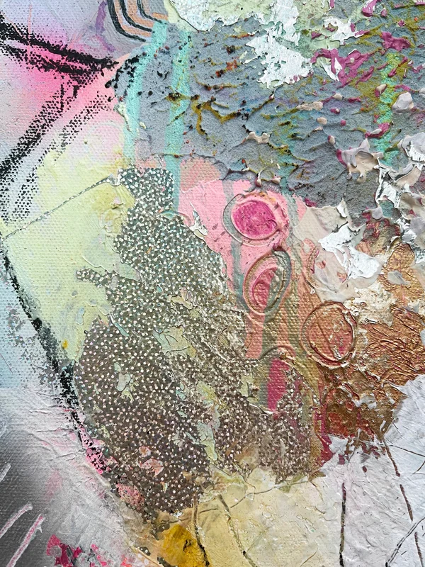 View Textured Mixed Media Wall Art - Painting on Canvas - Large Wall Art on Canvas - Mixed Media Collage Wall Art - Pastel Color Palette Artwork