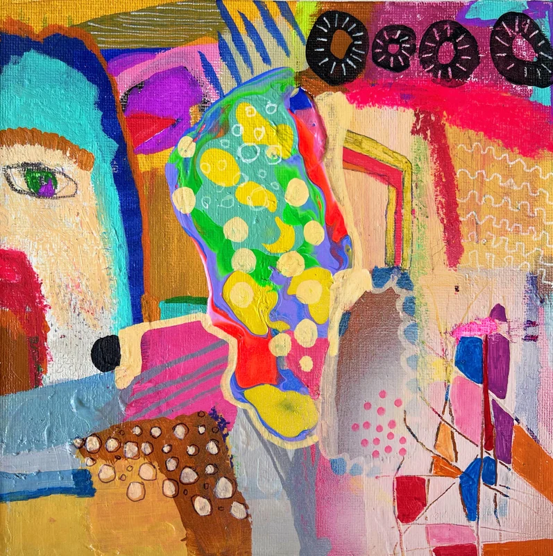 View Mixed Media Wall Art on Canvas - Mixed Media Painting - Pouring Painting - Colorful Abstract Art on Canvas - Small Canvas Art