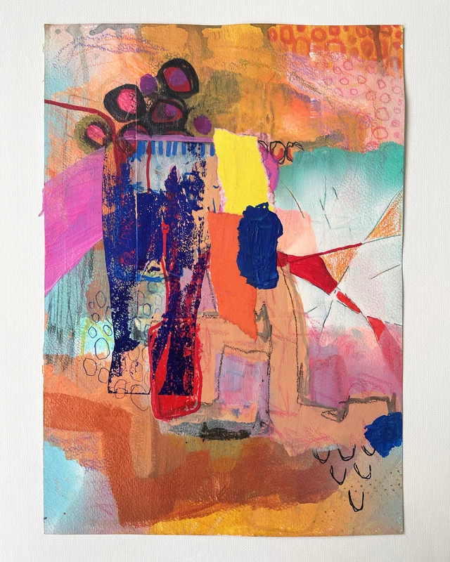 View Mixed Media Collage Wall Art - Colorful Wall Art on Paper - Abstract Painting Original - Intuitive Painting - Affordable Art