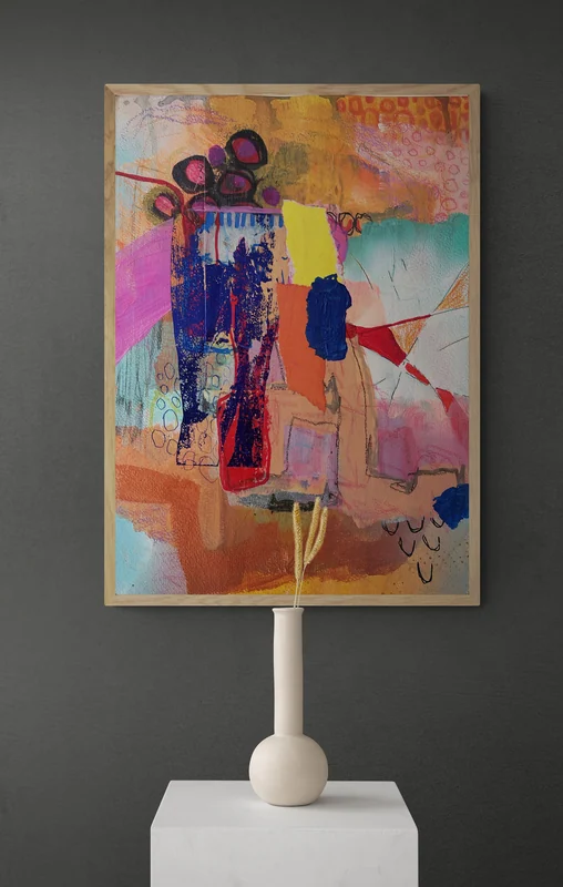 Mixed Media Collage Wall Art - Colorful Wall Art on Paper - Abstract Painting Original - Intuitive Painting - Affordable Art