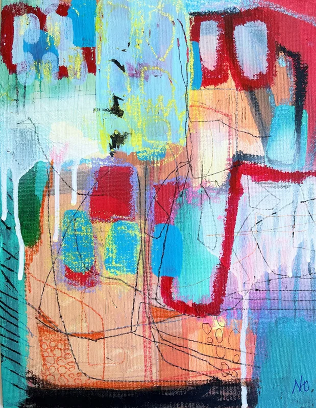 View Mixed Media Abstract Wall Art on Board Canvas - Colorful Abstract Painting - Modern Art