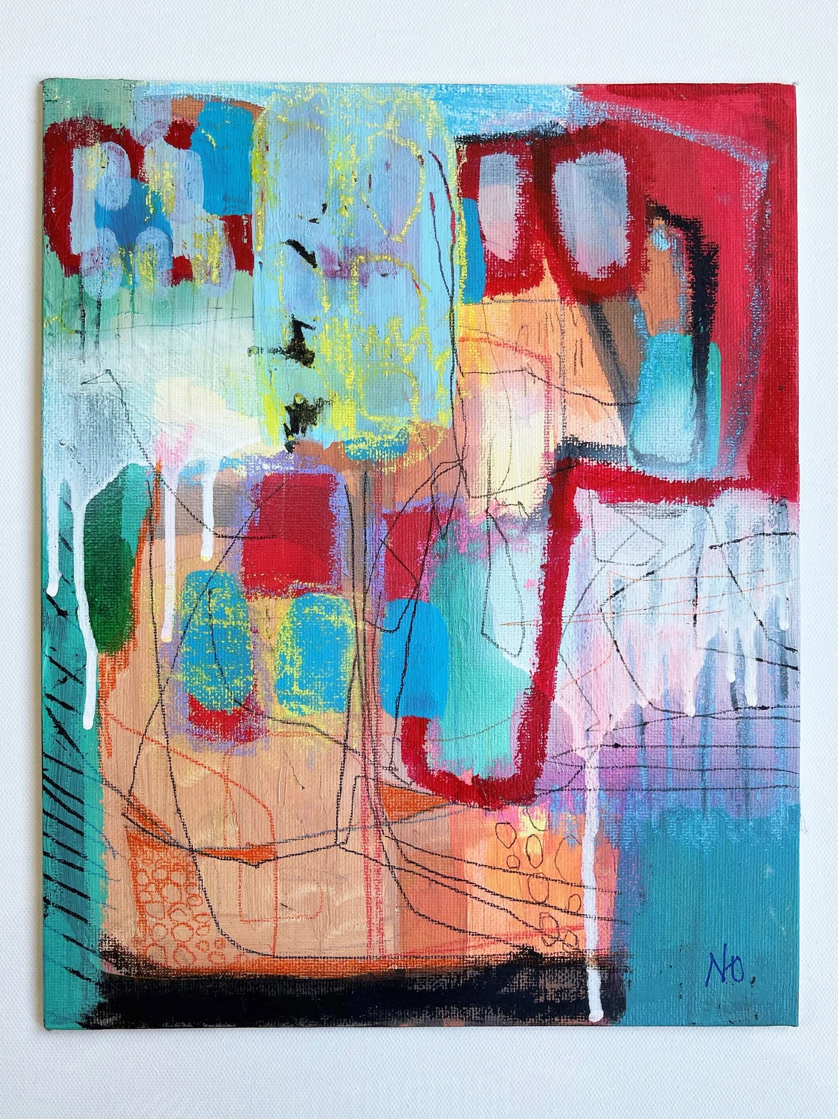 Mixed Media Abstract Wall Art on Board Canvas - Colorful Abstract Painting - Modern Art