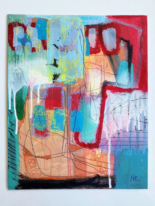 Mixed Media Abstract Wall Art on Board Canvas - Colorful Abstract Painting - Modern Art