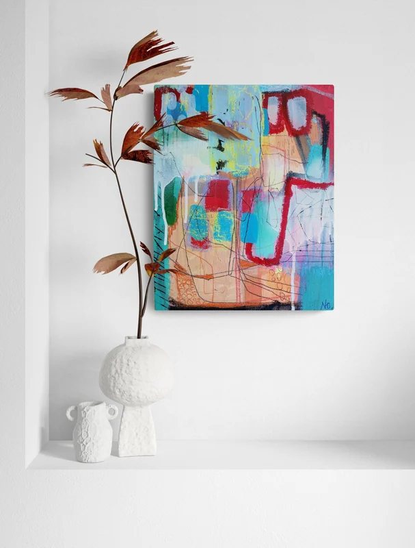 View Mixed Media Abstract Wall Art on Board Canvas - Colorful Abstract Painting - Modern Art