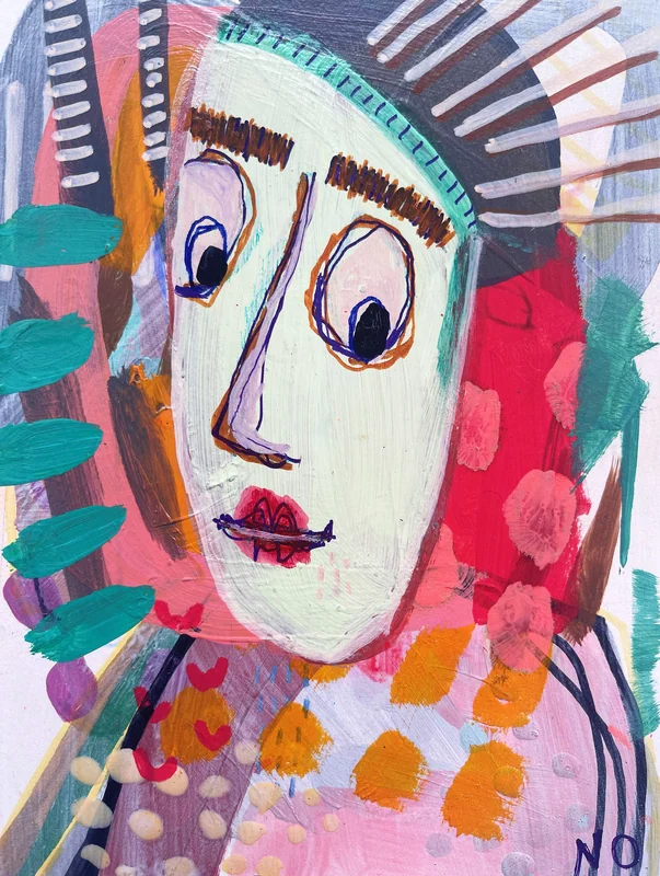 View Abstract Portrait Art, Mixed Media Art, Original Painting, Colorful Wall Art, Tribal, Small Art