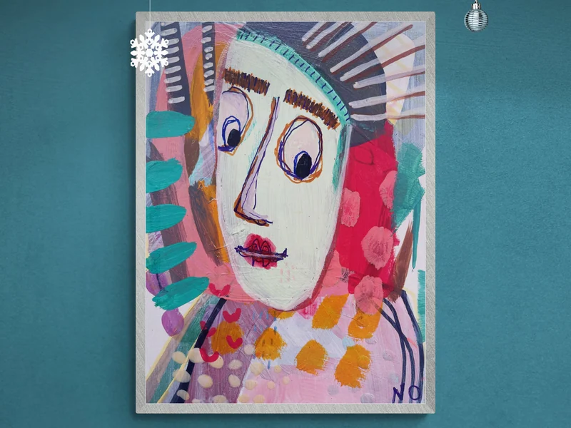 View Abstract Portrait Art, Mixed Media Art, Original Painting, Colorful Wall Art, Tribal, Small Art