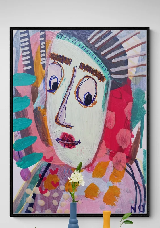 View Abstract Portrait Art, Mixed Media Art, Original Painting, Colorful Wall Art, Tribal, Small Art