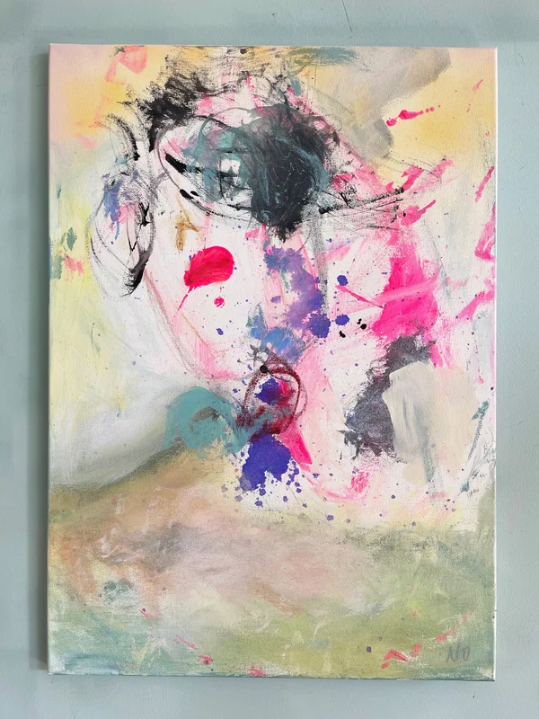 View Abstract Portrait Art, Portrait Painting, Abstract Art on Canvas, Mixed Media Wall Art, Colourful Abstract