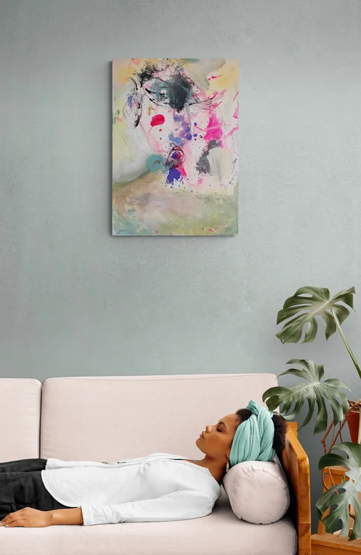 View Abstract Portrait Art, Portrait Painting, Abstract Art on Canvas, Mixed Media Wall Art, Colourful Abstract