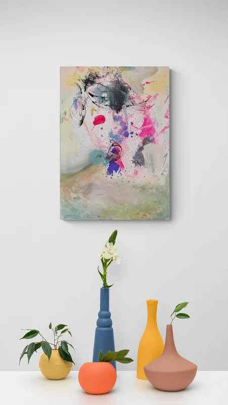 View Abstract Portrait Art, Portrait Painting, Abstract Art on Canvas, Mixed Media Wall Art, Colourful Abstract