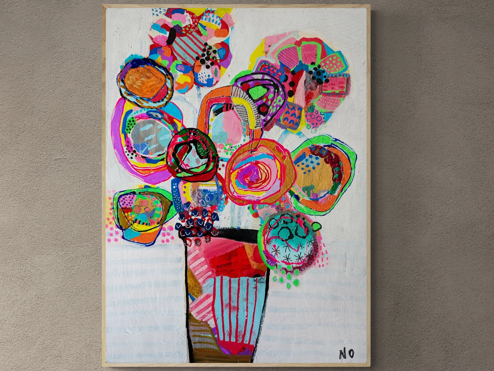 Floral Wall Art, Original Artwork, Gallery Wall Art, Mixed Media Flower Wall Art, Original Flowers Still Life Painting, Whimsical Art