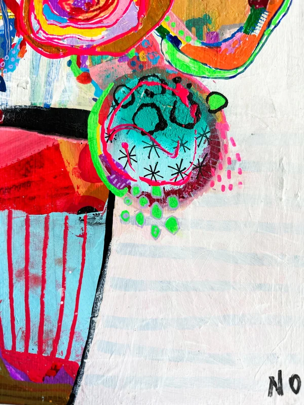 View Floral Wall Art, Original Artwork, Gallery Wall Art, Mixed Media Flower Wall Art, Original Flowers Still Life Painting, Whimsical Art