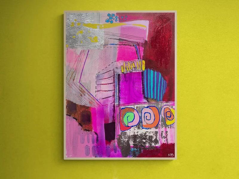 View Contemporary Wall Art on Paper, Mixed Media Collage, Unique Abstract Artwork