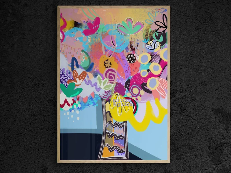 View Digital Modern Flower Stilllife Poster, Printable Wall Art, Digital Download, Abstract Expressionism,  Small Art,