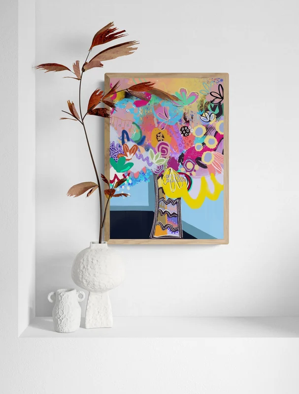 View Digital Modern Flower Stilllife Poster, Printable Wall Art, Digital Download, Abstract Expressionism,  Small Art,