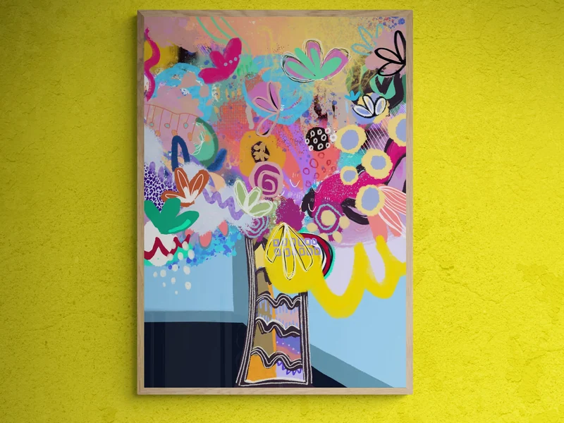 Digital Modern Flower Stilllife Poster, Printable Wall Art, Digital Download, Abstract Expressionism,  Small Art,