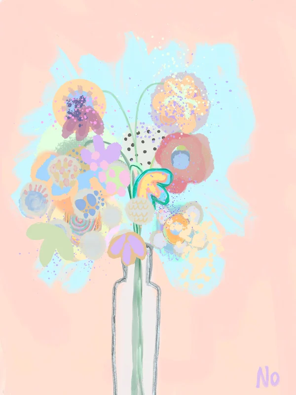 View Digital Flower Stilllife Painting,  Printable Wall Art, Wall Art Decor, Abstract Print, Colorful Instant Download Art Print