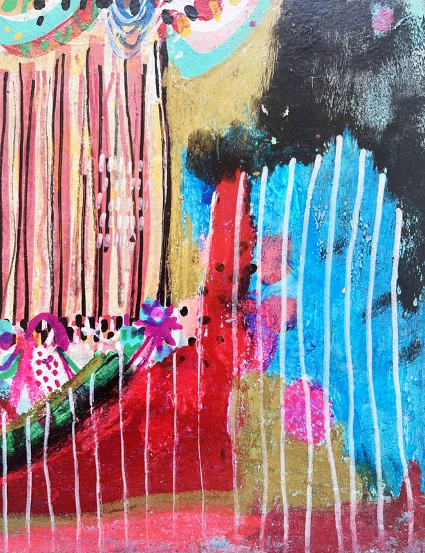 View Flowers Abstract, Stillife Painting, Colorful Wall Art on Paper, Mixed Media Abstract Wall Art, Expressionist Painting