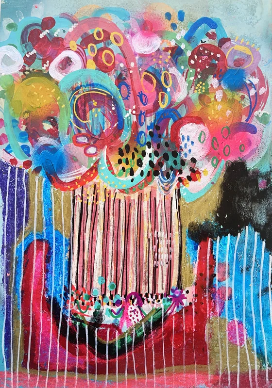 View Flowers Abstract, Stillife Painting, Colorful Wall Art on Paper, Mixed Media Abstract Wall Art, Expressionist Painting