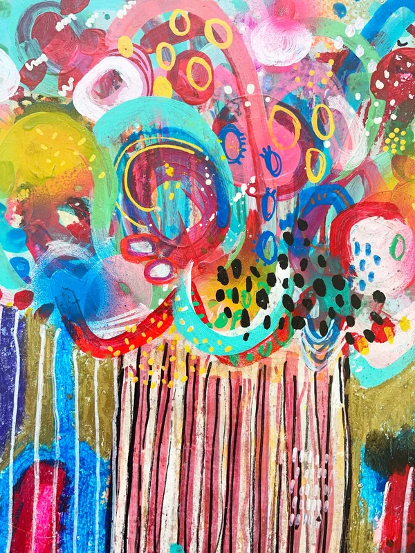 View Flowers Abstract, Stillife Painting, Colorful Wall Art on Paper, Mixed Media Abstract Wall Art, Expressionist Painting