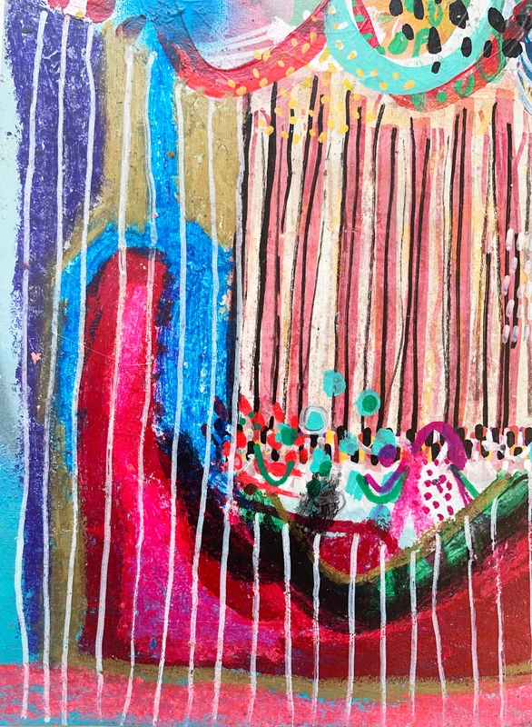View Flowers Abstract, Stillife Painting, Colorful Wall Art on Paper, Mixed Media Abstract Wall Art, Expressionist Painting