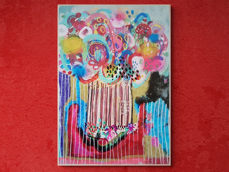 View Flowers Abstract, Stillife Painting, Colorful Wall Art on Paper, Mixed Media Abstract Wall Art, Expressionist Painting