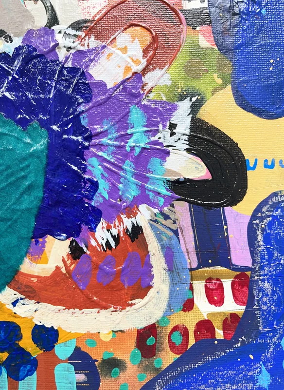 View Mixed Media Art on Small Canvas, Colorful Abstract Wall Art, Intuitive Painting, Small Canvas Art, Modern Collage Art