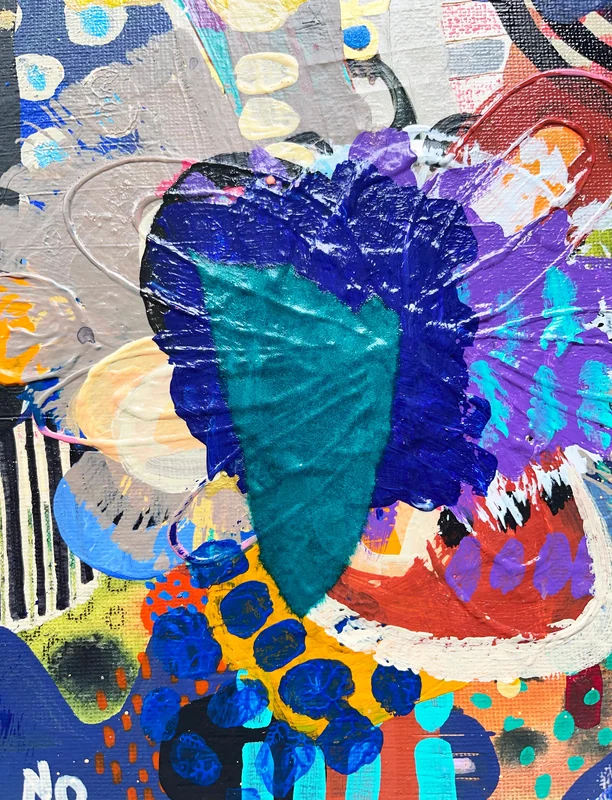 View Mixed Media Art on Small Canvas, Colorful Abstract Wall Art, Intuitive Painting, Small Canvas Art, Modern Collage Art