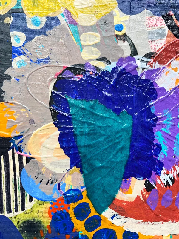 View Mixed Media Art on Small Canvas, Colorful Abstract Wall Art, Intuitive Painting, Small Canvas Art, Modern Collage Art