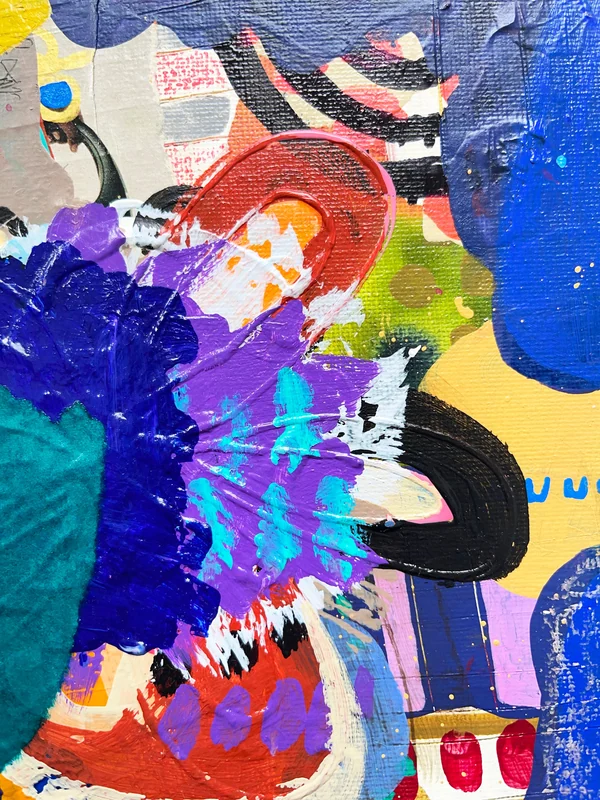 View Mixed Media Art on Small Canvas, Colorful Abstract Wall Art, Intuitive Painting, Small Canvas Art, Modern Collage Art