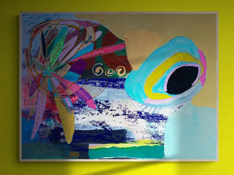 Colorful Wall Art on Paper, Mixed Media Collage, Abstract Landscape Painting, Expressionist Artwork