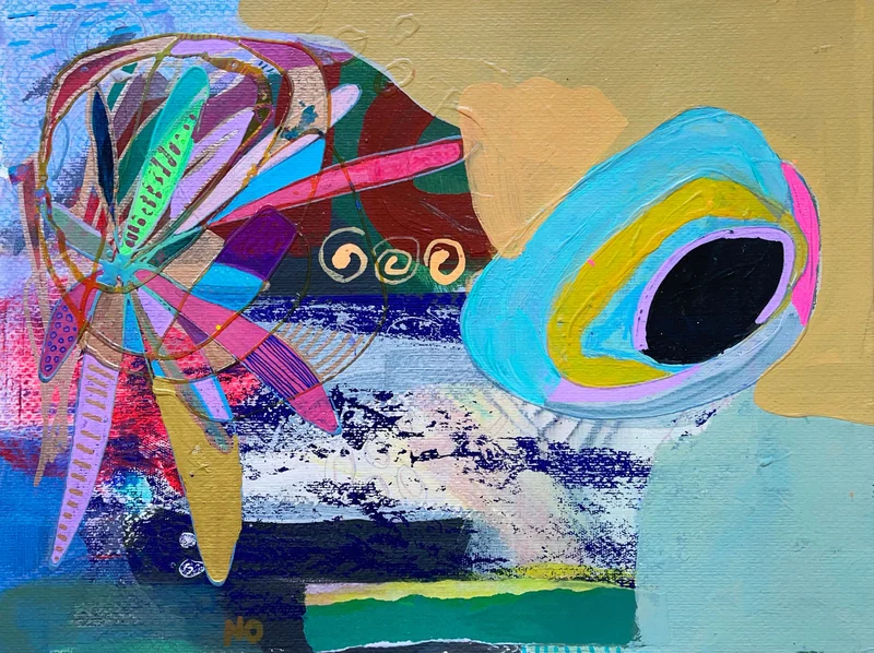 View Colorful Wall Art on Paper, Mixed Media Collage, Abstract Landscape Painting, Expressionist Artwork