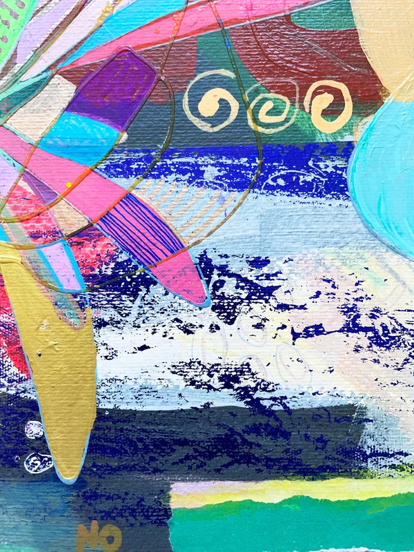 View Colorful Wall Art on Paper, Mixed Media Collage, Abstract Landscape Painting, Expressionist Artwork