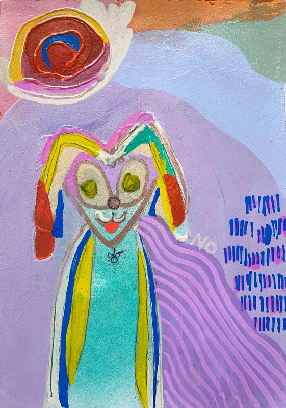 Abstract Portrait Art, Mixed Media Art, Whimsical Art,  Colorful Wall Art, Animal Abstract, Colorful Wall Art, Monty the Superhero Bunny