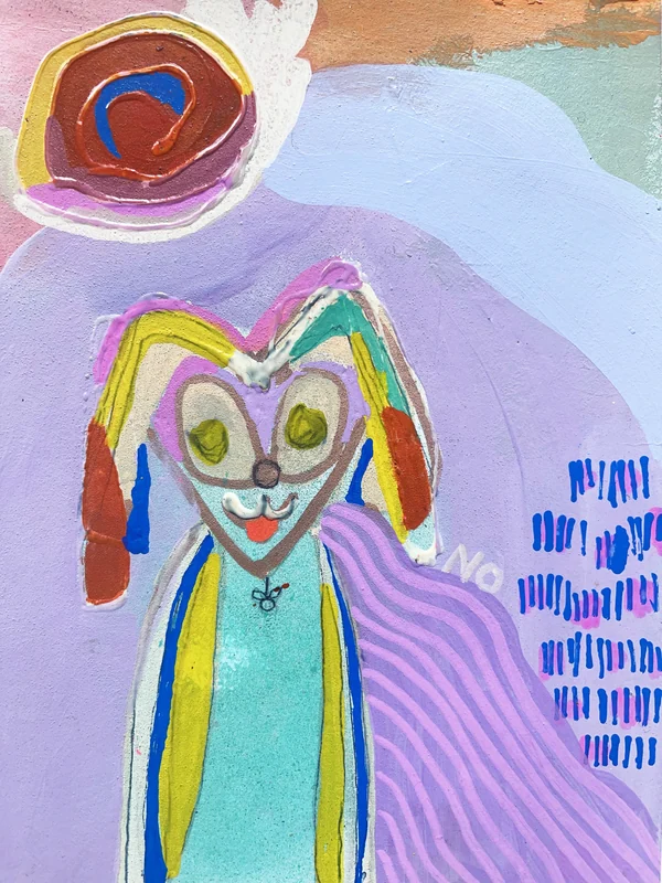 View Abstract Portrait Art, Mixed Media Art, Whimsical Art,  Colorful Wall Art, Animal Abstract, Colorful Wall Art, Monty the Superhero Bunny