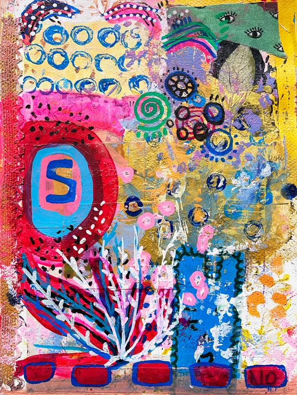 View Colorful Wall Art on Paper, Art Journal, Abstract Painting, Original Mixed Media Art, Expressionist Painting, Mixed Media Collage