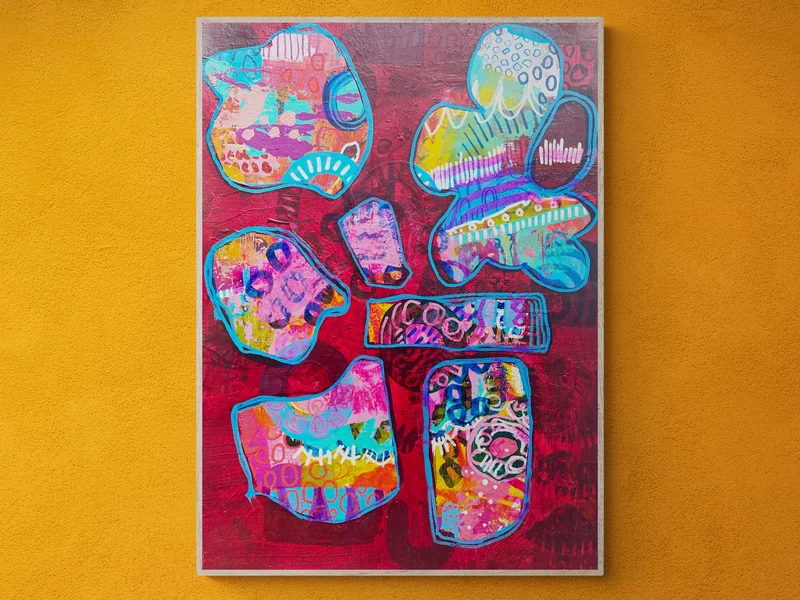 View Abstract Painting, Colorful Wall Art, Mixed Media Art, Original Painting, Inspired by Stranger Things