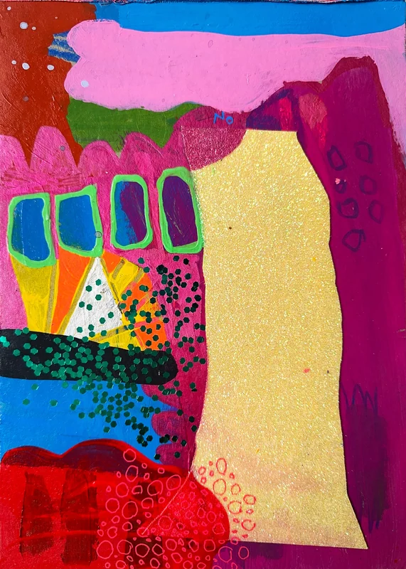 View PDA, Mixed Media Wall Art on Upcycled Cardboard, Art Journal, Mixed Media Collage , Colorful Modern Painting, Abstract Expressionist Paintin