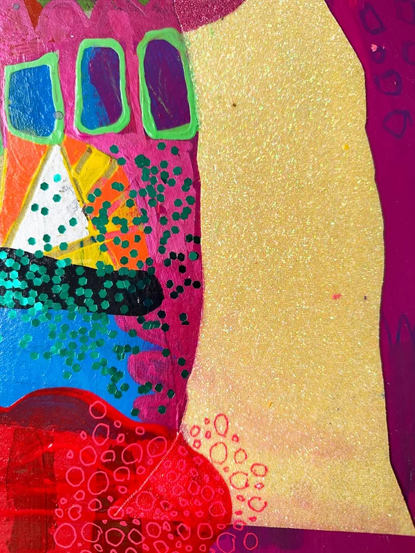 View PDA, Mixed Media Wall Art on Upcycled Cardboard, Art Journal, Mixed Media Collage , Colorful Modern Painting, Abstract Expressionist Paintin