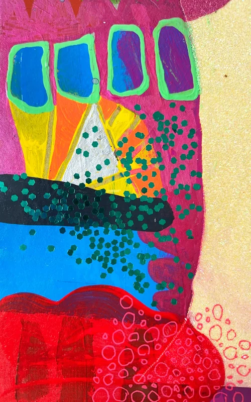 View PDA, Mixed Media Wall Art on Upcycled Cardboard, Art Journal, Mixed Media Collage , Colorful Modern Painting, Abstract Expressionist Paintin