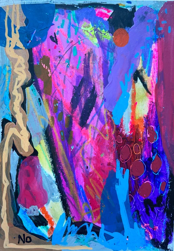 View Original Abstract Collage, Colorful Abstract Wall Art, Scribble Art, Modern Painting, Mixed Media,  Small Art, Intuitive Art