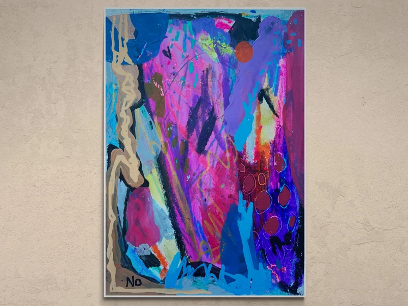 Original Abstract Collage, Colorful Abstract Wall Art, Scribble Art, Modern Painting, Mixed Media,  Small Art, Intuitive Art