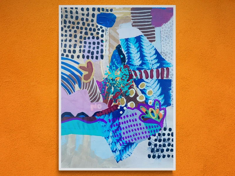 View Colorful Mixed Media Collage Art, Abstract Wall Art, Original Painting, Modern, Contemporary Art. Abstract Expressionism, Intuitive Art