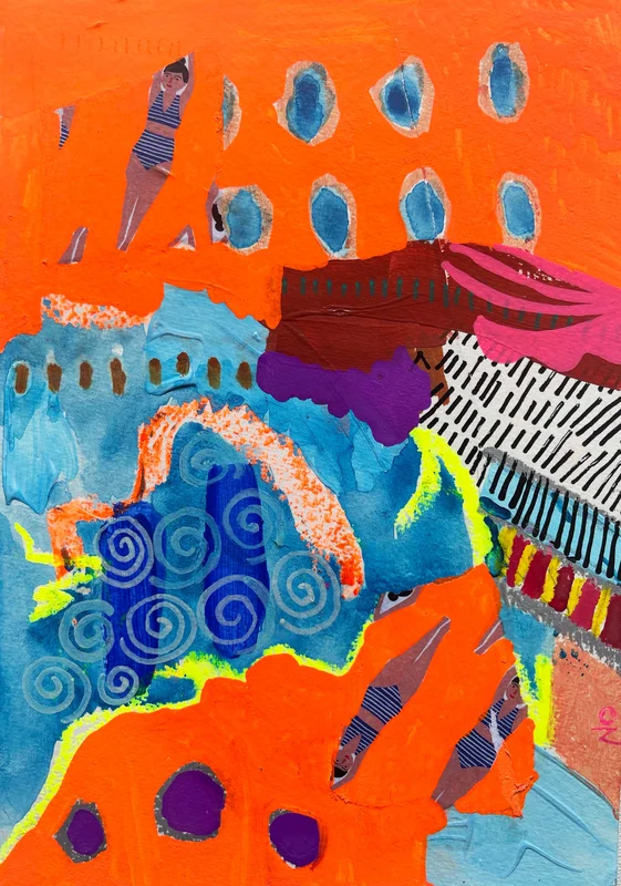 Colorful Abstract Wall Art, Mixed Media Collage, Art Journal, Paper Collage, Modern Painting, Small Art, Beach Abstract, Painting on Paper