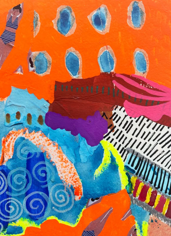 View Colorful Abstract Wall Art, Mixed Media Collage, Art Journal, Paper Collage, Modern Painting, Small Art, Beach Abstract, Painting on Paper