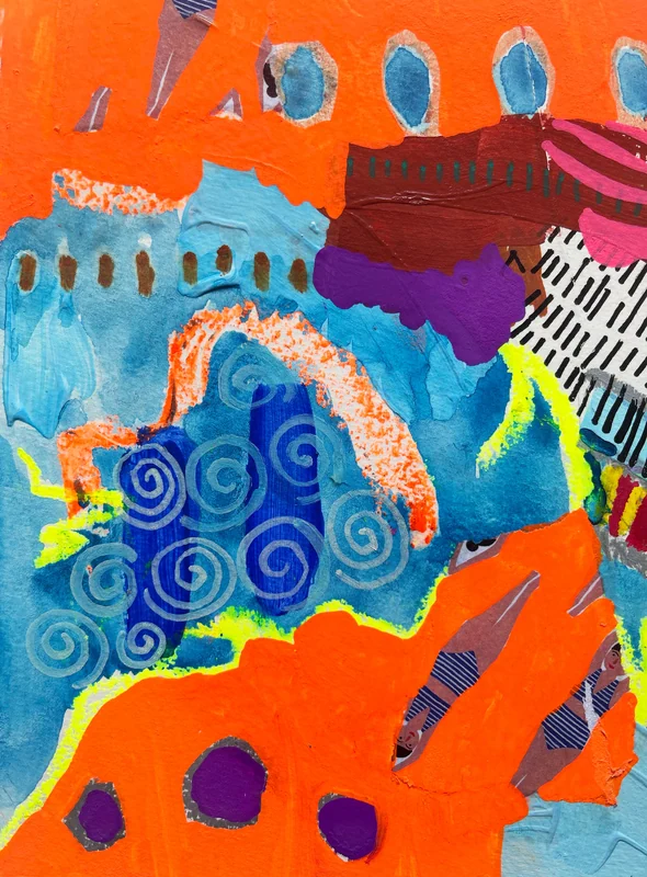 View Colorful Abstract Wall Art, Mixed Media Collage, Art Journal, Paper Collage, Modern Painting, Small Art, Beach Abstract, Painting on Paper