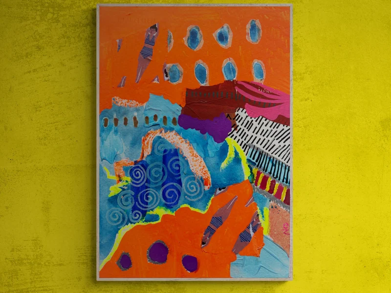View Colorful Abstract Wall Art, Mixed Media Collage, Art Journal, Paper Collage, Modern Painting, Small Art, Beach Abstract, Painting on Paper